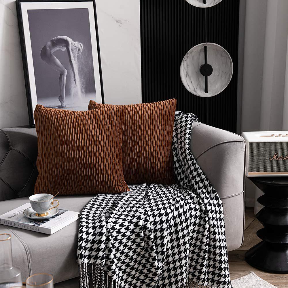 Kissenbezug für Sofa im leichten Luxusstil, einfarbig, nordisch, Ins-Kissenbezug, Samt, plissiert, gestreiftes Kissen
