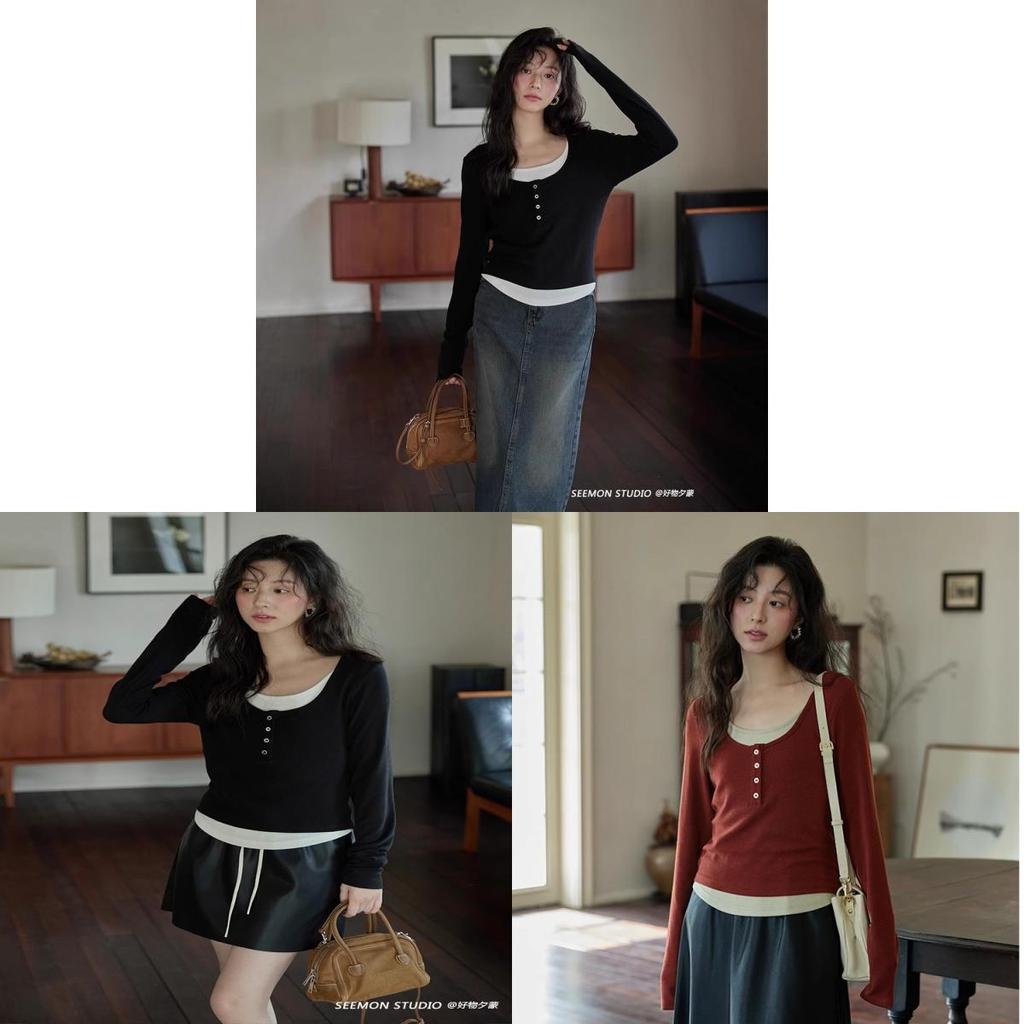 Fashion Long Sleeve T Shirt With Color Block Design For Casual Wear