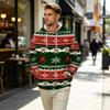 Men's Long Sleeve Hooded Sweatshirt with Christmas Print for Holiday Casual Wear