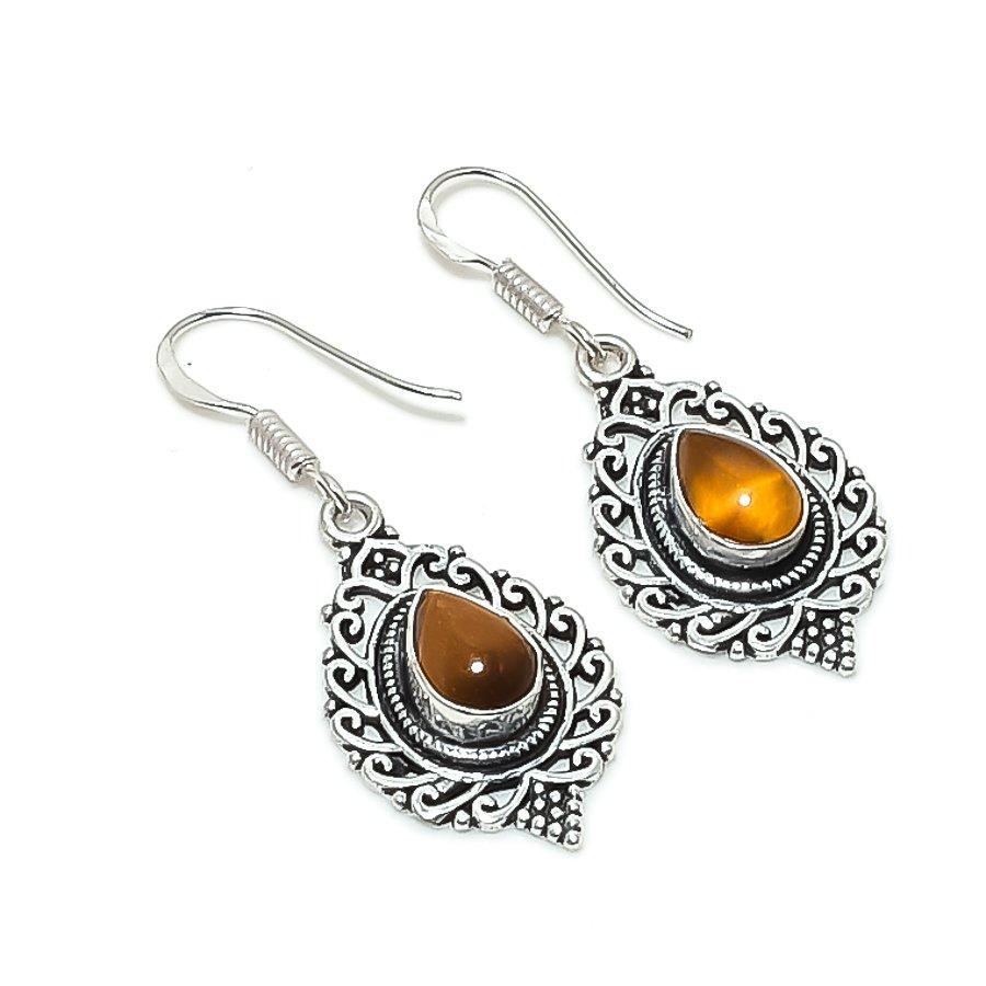 Natural Tiger Eye Gemstone 925 Sterling Silver Jewelry Earring 1.77 AE-11939