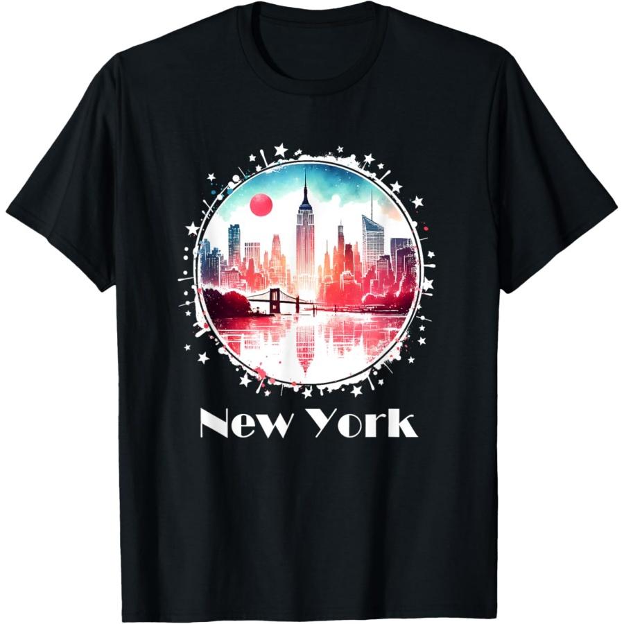 Нью-Йорк Силуэт Города NY Винтажный NYC Подарки Ретро Новая Футболка(1) S