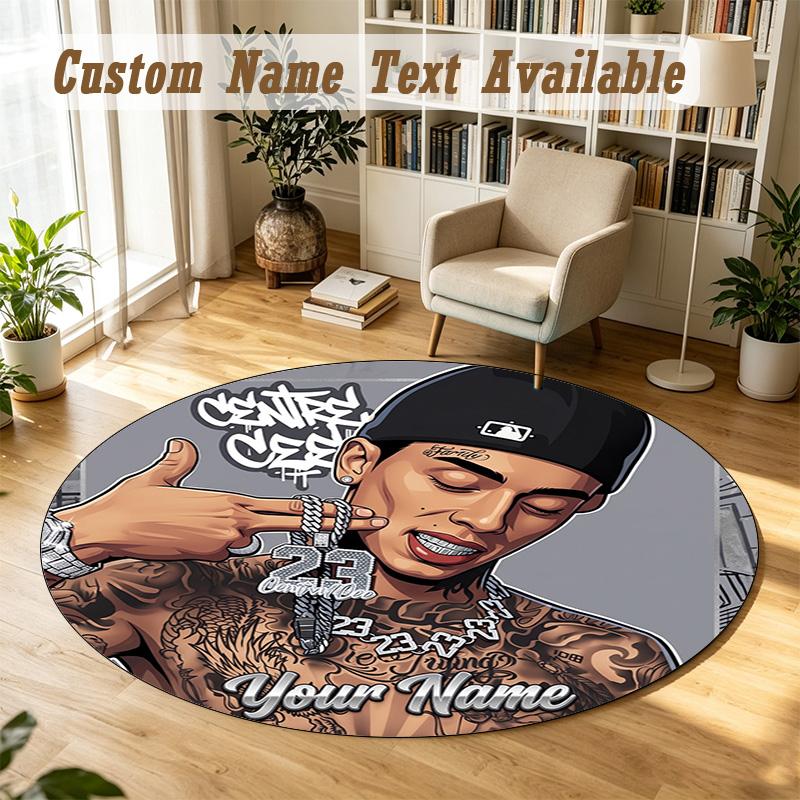 Round Rug Custom NameCentral Cee Pattern Non Slip Carpet Home Floor Decor