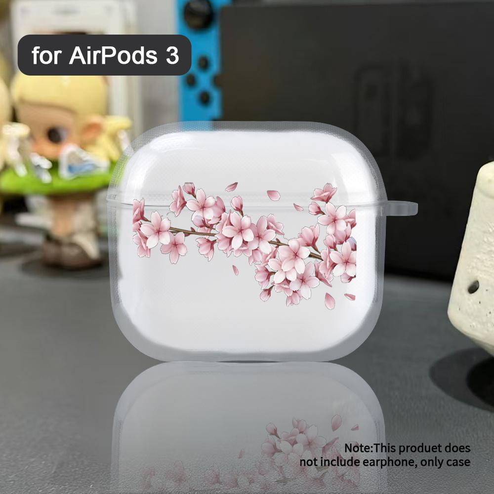 Sakura pattern is suitable for AirPods 3 2 1 Pro 2 4 Pro3 transparent headphone protective case, anti drop