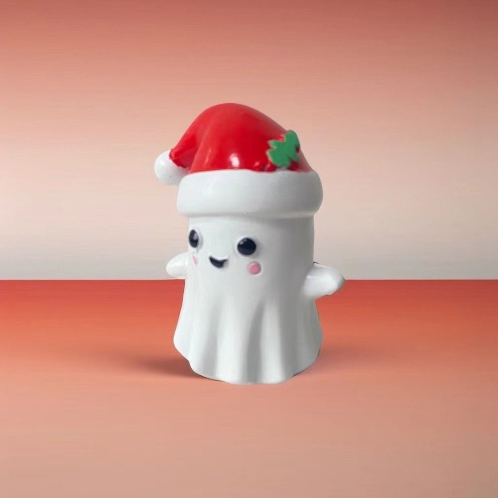 Cartoon Christmas Hat Ghost Figurine Mini Ghost Car Ornament Christmas Ghost Resin Ornament  Desk