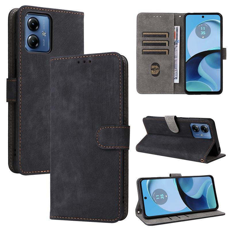 Flip-Cover für Motorola E14/Moto G14, PU-Leder, Rundumschutz [RFID-Blockierung], Wallet-Cover