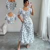 Womens Summer Dresses Elegant Dresses for Women Casual Floral Print Square Neck Beach Dresses for Women Vacation Dresses for Women 2026