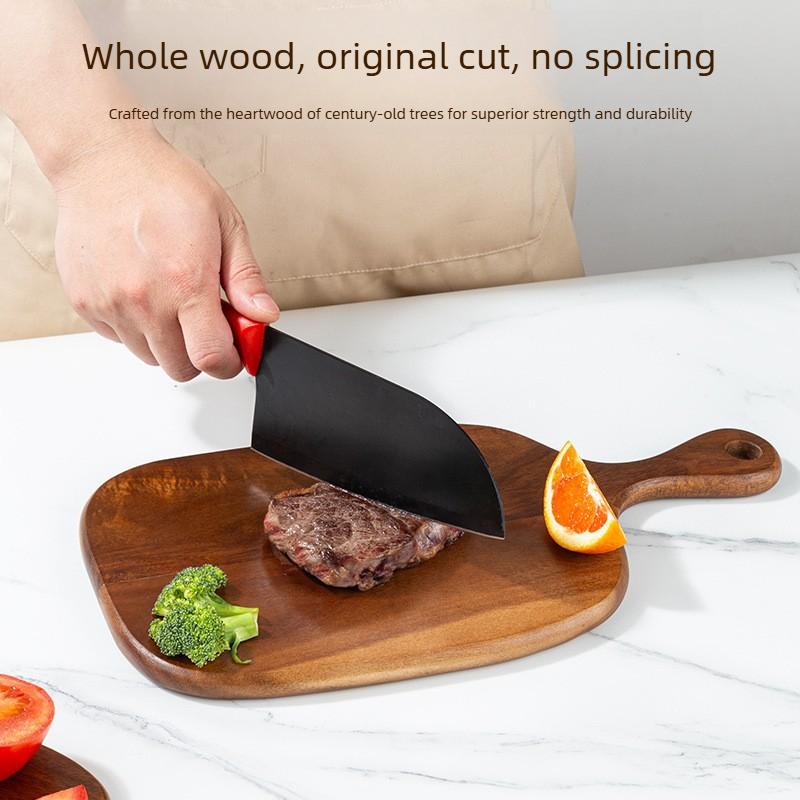 Outdoor portable handle cutting board, acacia wood tray cutting board, steak creative tray, kitchen outdoor camping