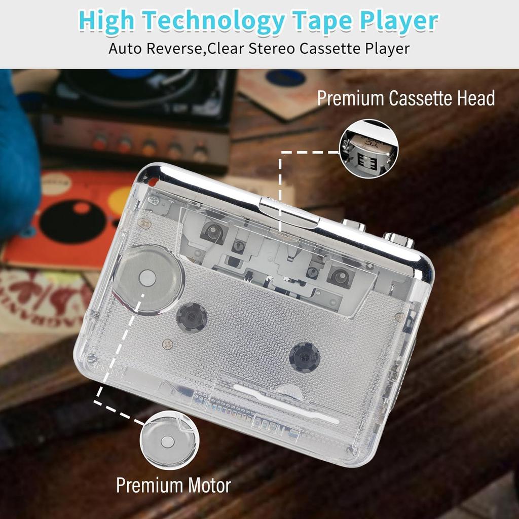 Elprico Portable Cassette USB C Tape to MP3 Auto Rewind Noise Cancelling Stereo Sound for Laptop Player, Converter, & Headphones, PC,
