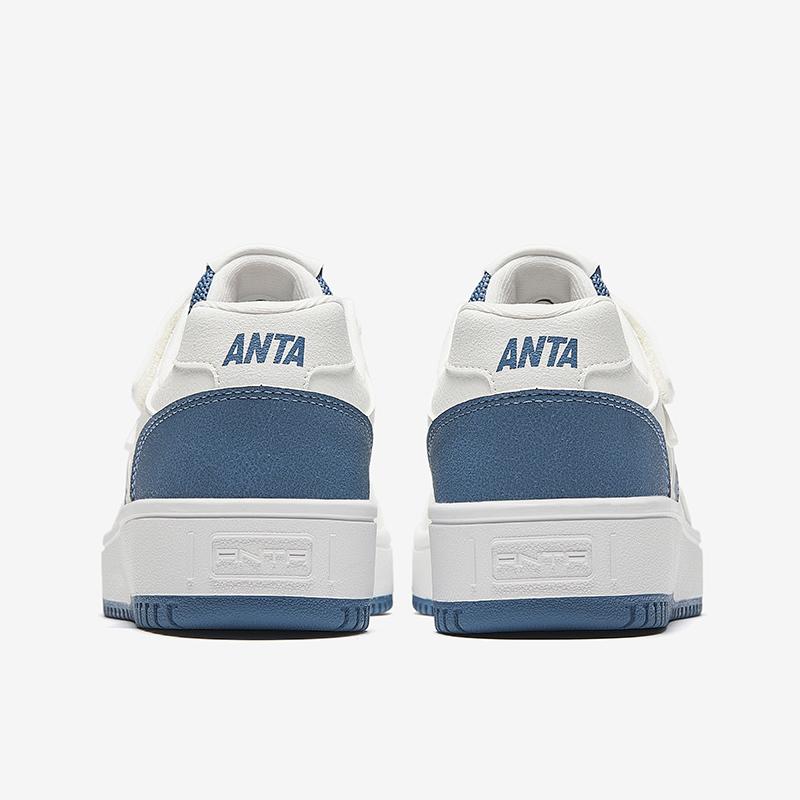 Anta Kids Zero Feel Synthetic Leather Fashion Versatile Non-Slip Wear-Resistant Low-Top Skate Shoes Kids Skate Shoes White Blue A12448099-4