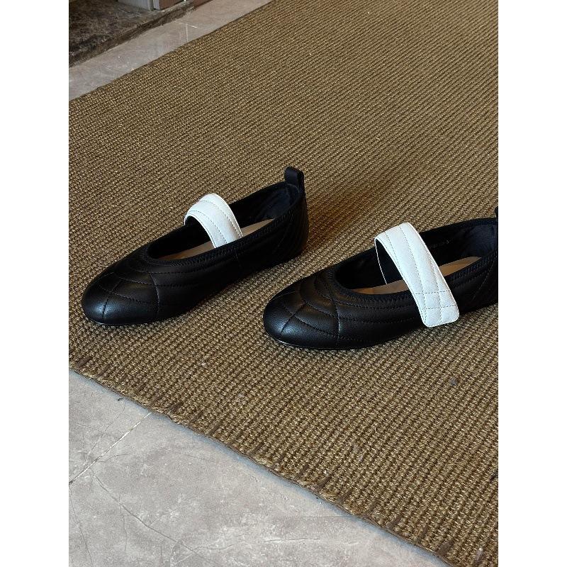 Sheepskin retro color matching Mary Jane shoes women's Velcro light mouth single shoes gentle round head flat ballet shoes
