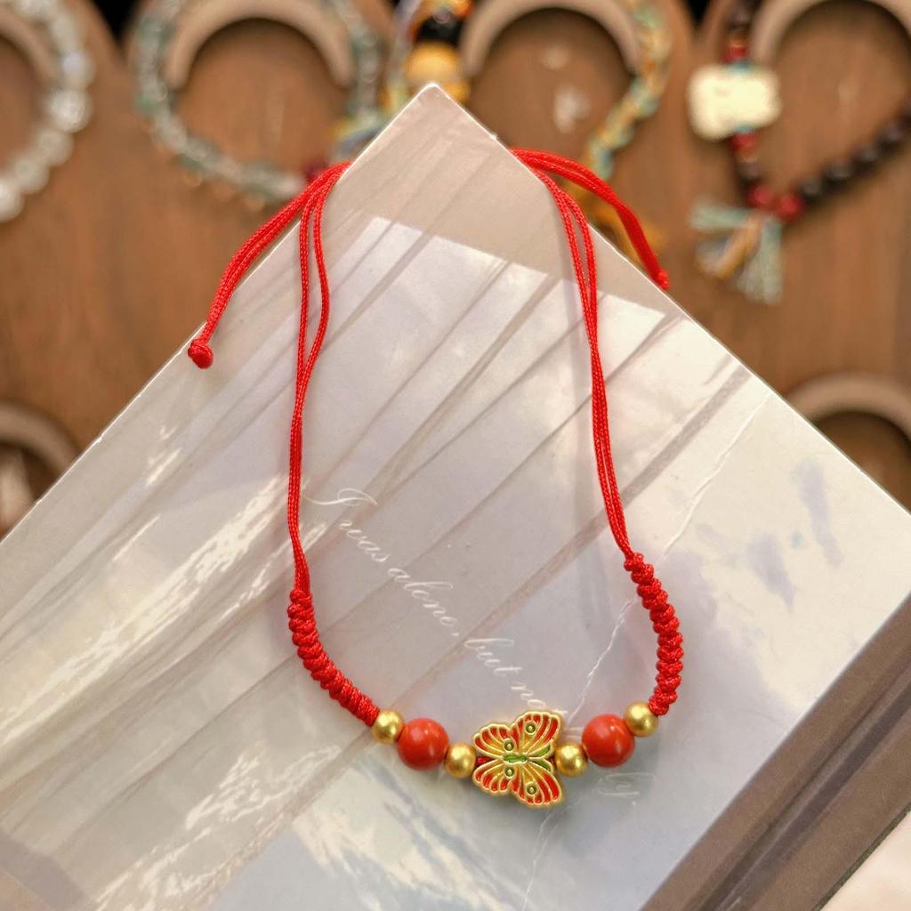 New Year Wealth God Adjustable Red Rope Bracelet - Chinese Style Student Hand Ornament