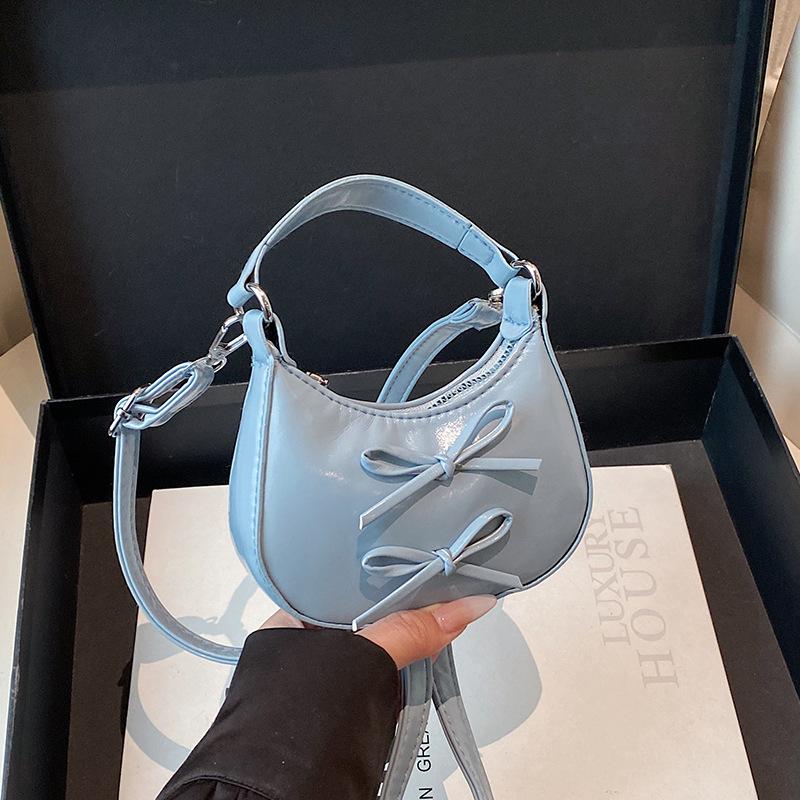 Cute Bowknot Shoulder Bag for Women Mini Hobo Bag Glossy Patent Leather Underarm Purse Vintage Y2K Crossbody Bag Sweet Girls Handbag