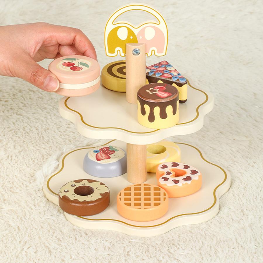 Children Wooden Pretend Play Toys House Dessert Stand Tea Kitchen Role Play Imitation Game Early Educational Toys for Girls Boy