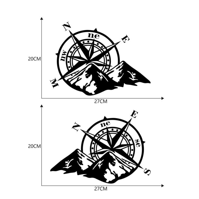 2 Stück Vinyl Autoaufkleber Rose Navigieren Autoaufkleber Offroad Kompass Totem Bergkompass Motorhaube Auto