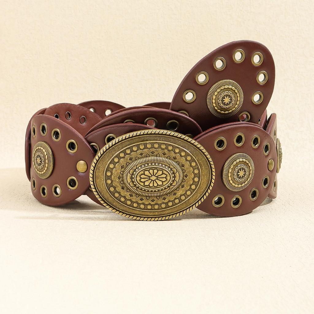 Women's Retro Wasteland-Style Oval Eyelet Waist Belt Dress