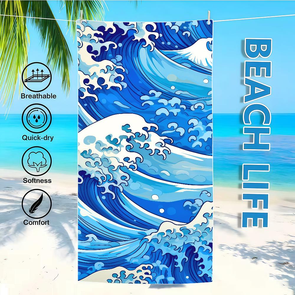 Towel Textile Bathrobe Beach Quick-Drying Ocean Lightweight Waves Portable Camping Swim Cartoon Pool Travel