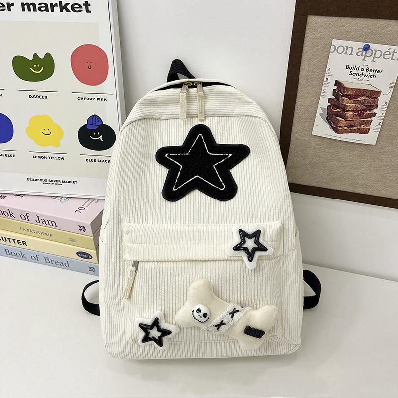 Star primary school student schoolbag female corduroy large capacity college style backpack leisure travel backpack
