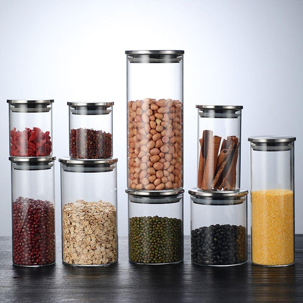 With Stainless Steel Lid Sealed Can Transparent Coffee Bar Station Organizer  Kitchen Supplies