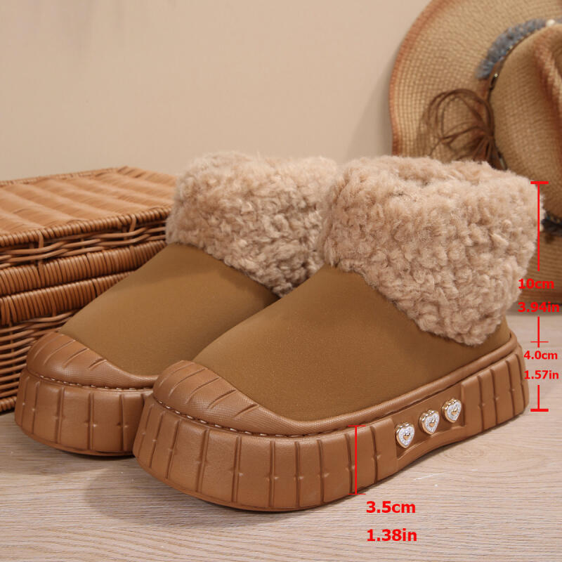 Fashion Warm Short Plush Thick Bottom Woman's Snow Boots 2025 Winter Furry Ankle Boots with Platform Metal Decoration Fluffy Fur Shoes