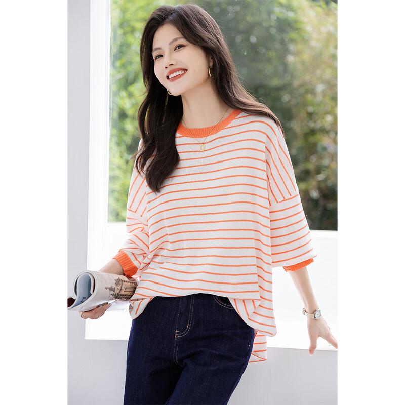 

Mokana Women s Loose Fit Striped Long-Sleeve Knit Top One Size