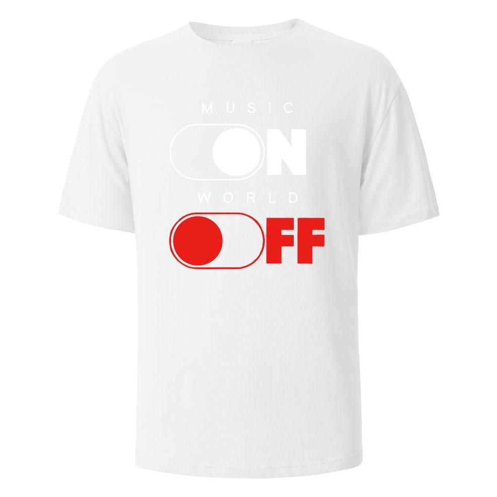 Music On World Off Graphic Printed Men's T-Shirts 100% Cotton Breathable Comfortable Tops For Men Summer Oversize Men Clothing