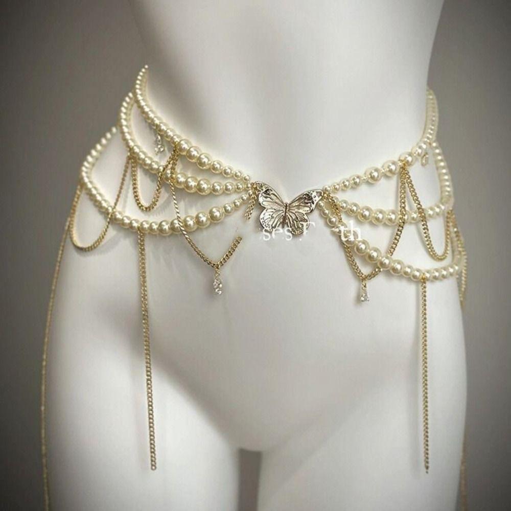 Korean Style Y2k Waistband Elegant Sexy Body Chain Retro Multilayer Pearl Waist Chain  Lady