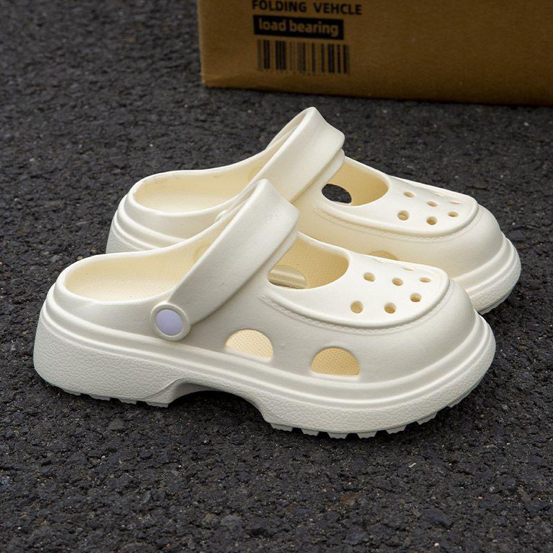 

Женские улучшенные туфли EVA Mary Jane: Пляжные сандалии с закрытым носком, на толстой подошве, увеличивающие рост, нескользящие 40-41 (fits size 39-40 feet) белый