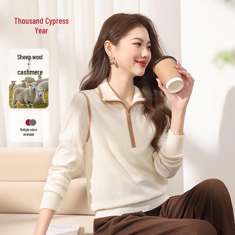 

Qianbainian Women s Half-Zip Wool & Cashmere Blend Knit Sweater M