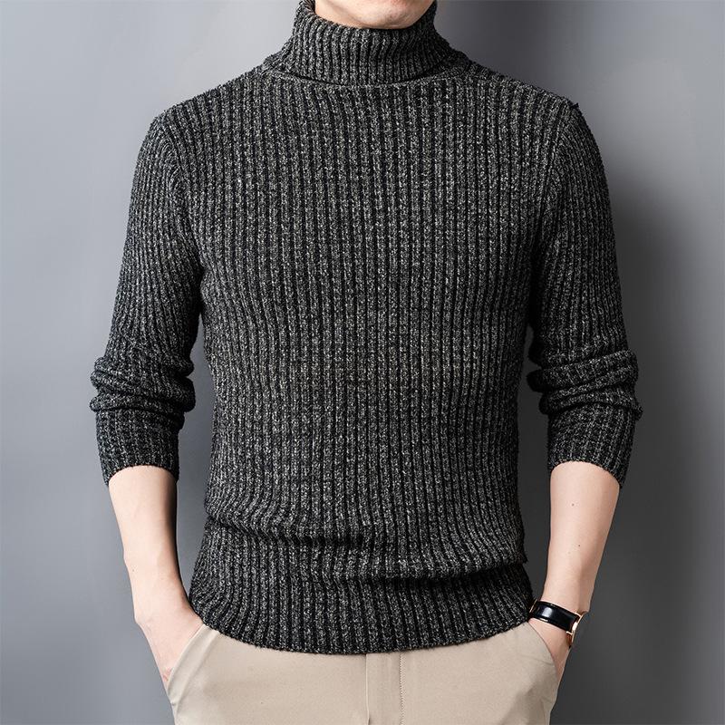 2025 Men's Autumn/Winter Thick High-neck Knit Sweater - Fashionable Casual Long-sleeved Base Layer for Middle-aged Men