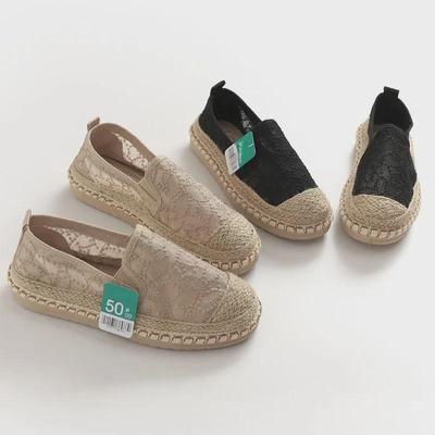 K839 Dames Geborduurde Kant Platform Loafers: Canvas, Dikke Zool, Ontwerp van Strokoord, Ideaal voor Lente & Zomer.