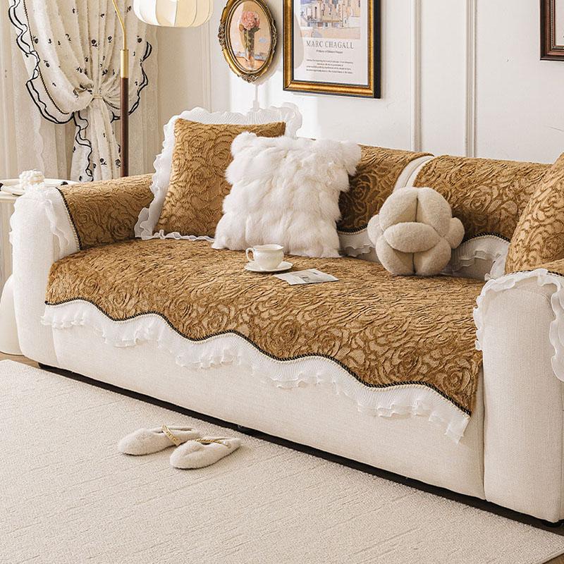 New Rose Velvet Jacquard Sofa Cover Retro Irregular Sofa Cushion For Autumn Winter Non-Slip Full Cover Furniture Protector