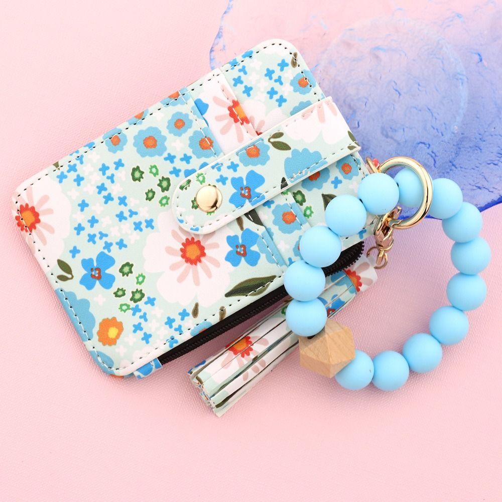 Fragmented Design Wristlet Wallet Keychain Pu Leather Leather Card Bag Keychain  Daily Use