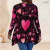 Women Plus Size V Neck Long Sleeve Printed Asymmetric Hem Flared Tunic Top