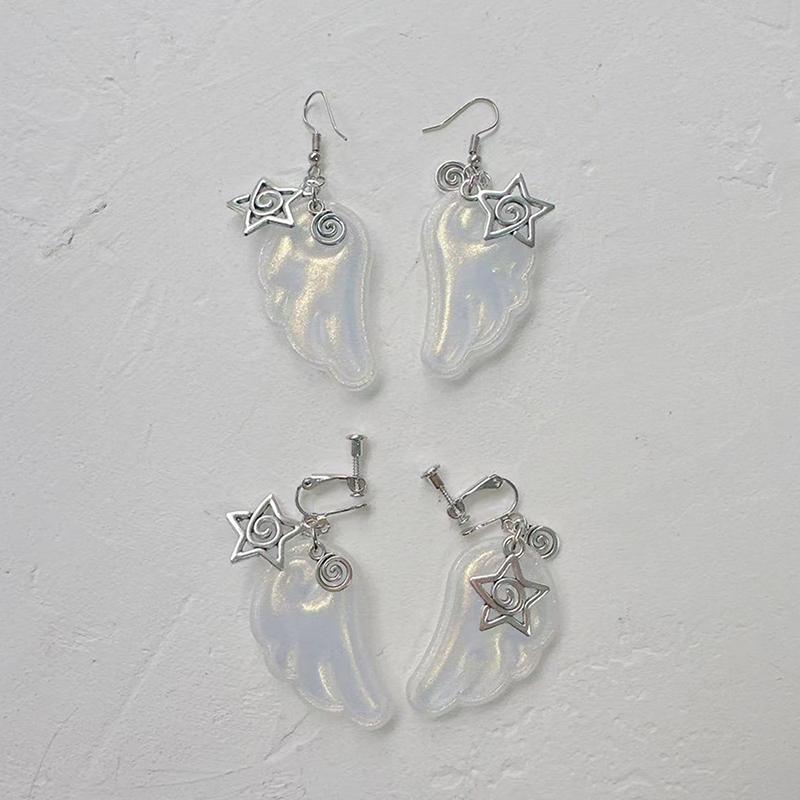 New Y2k Angel Wings Earrings For Women Resin Ear Clips Ear Hooks Fashion Party Jewelry Gift
