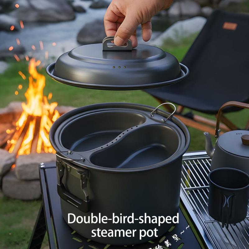Aluminum Outdoor Camping Pots 6L Large Capacity Multifunctional Cooking Pots Cookware For Picnics, Travel Driving Tours