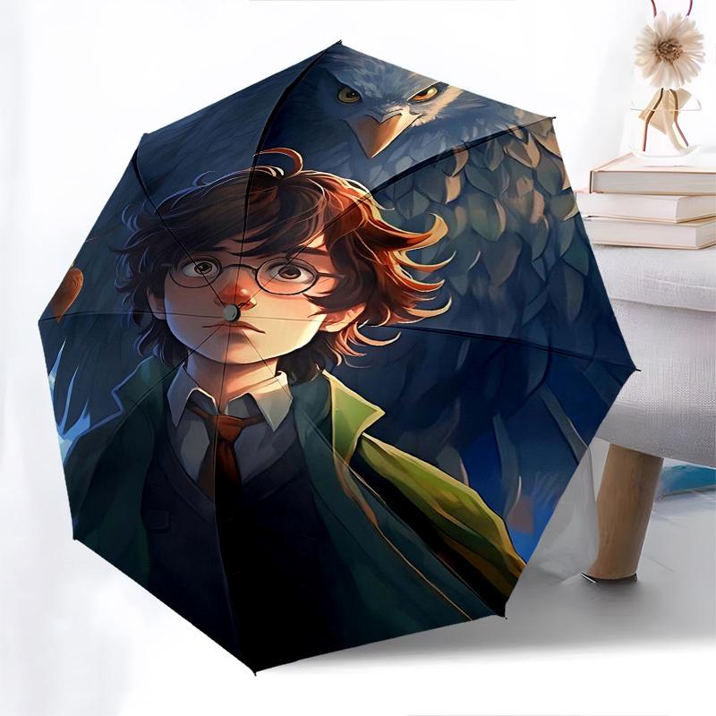 1pc Harry Potter, Hedwig Automatic Folding Umbrella - Compact 8-Rib Design, Durable Plastic & Iron1090L
