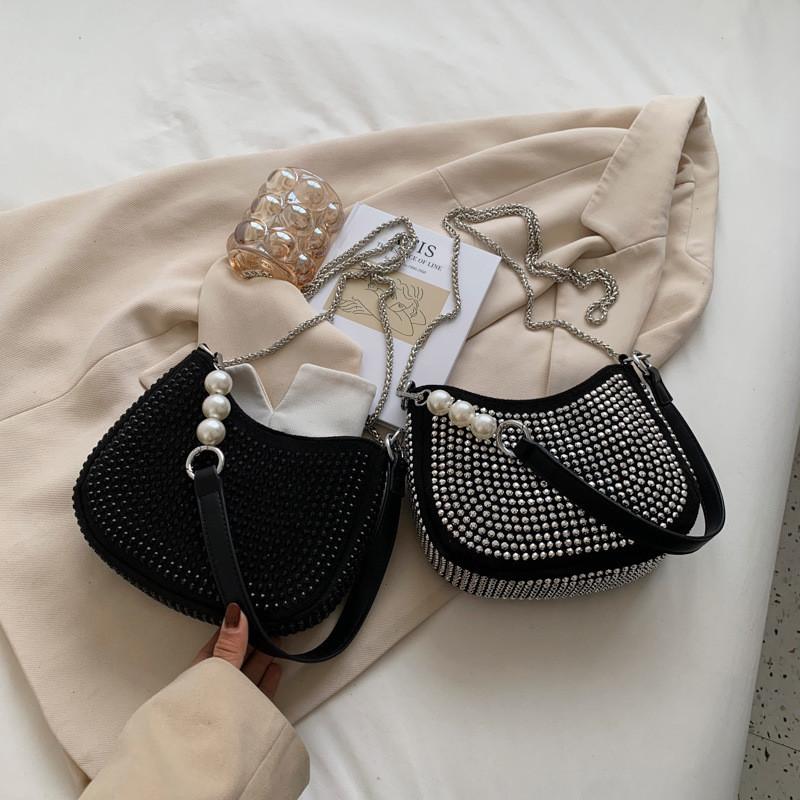 IELGY Chain Bright Diamond Female Bag Fashion Trend One-Shoulder Underarm Bag Casual Simple Diagonal Portable Female Bag