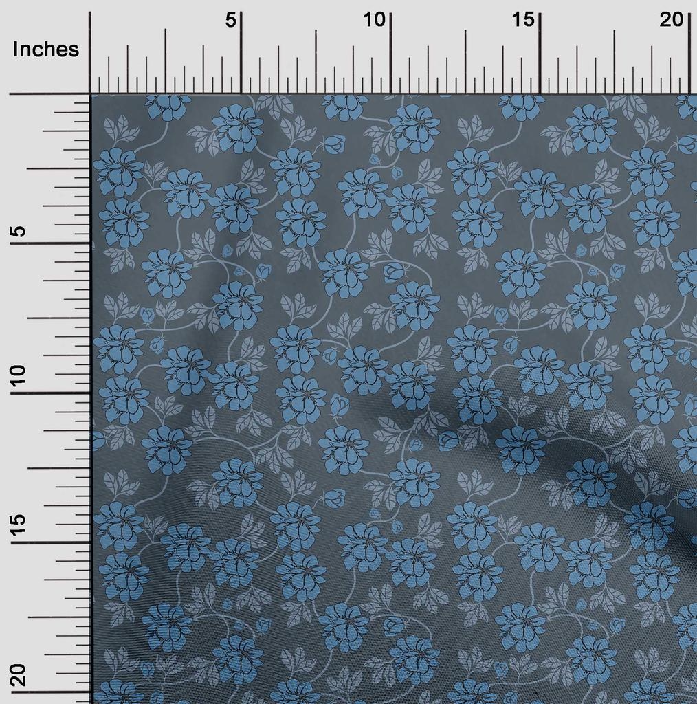 oneOone Georgette Viscose Dark Dusty Blue Fabric Leaves & Clover Craft Projects Decor Fabric Printed By The Yard 42 Inch