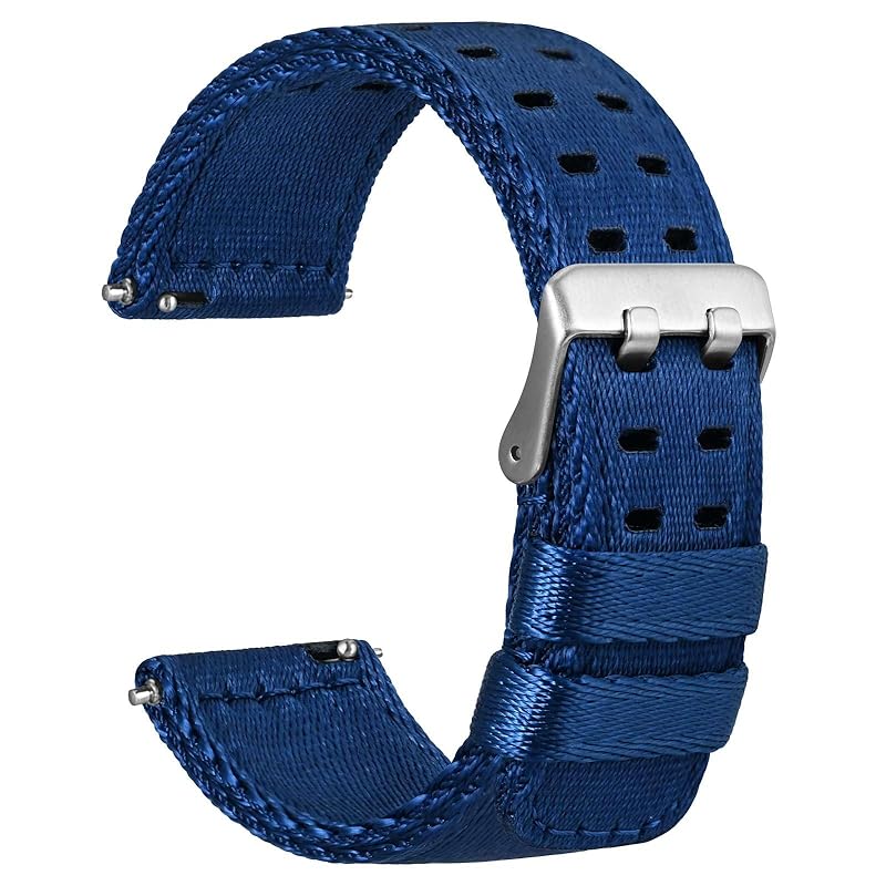

[WOCCI] watch belt nylon 22mm watch band Double hole 2-tier nylon strap Quick Release blue/silver buckle
