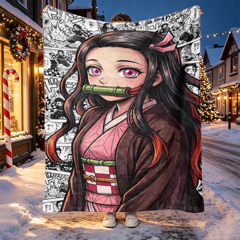 Demon Slayer Pattern Blanket for Home Decoration, Bed, Sofa, Car Travel, Camping, Suitable for All Seasons, Birthday Christmas Gift