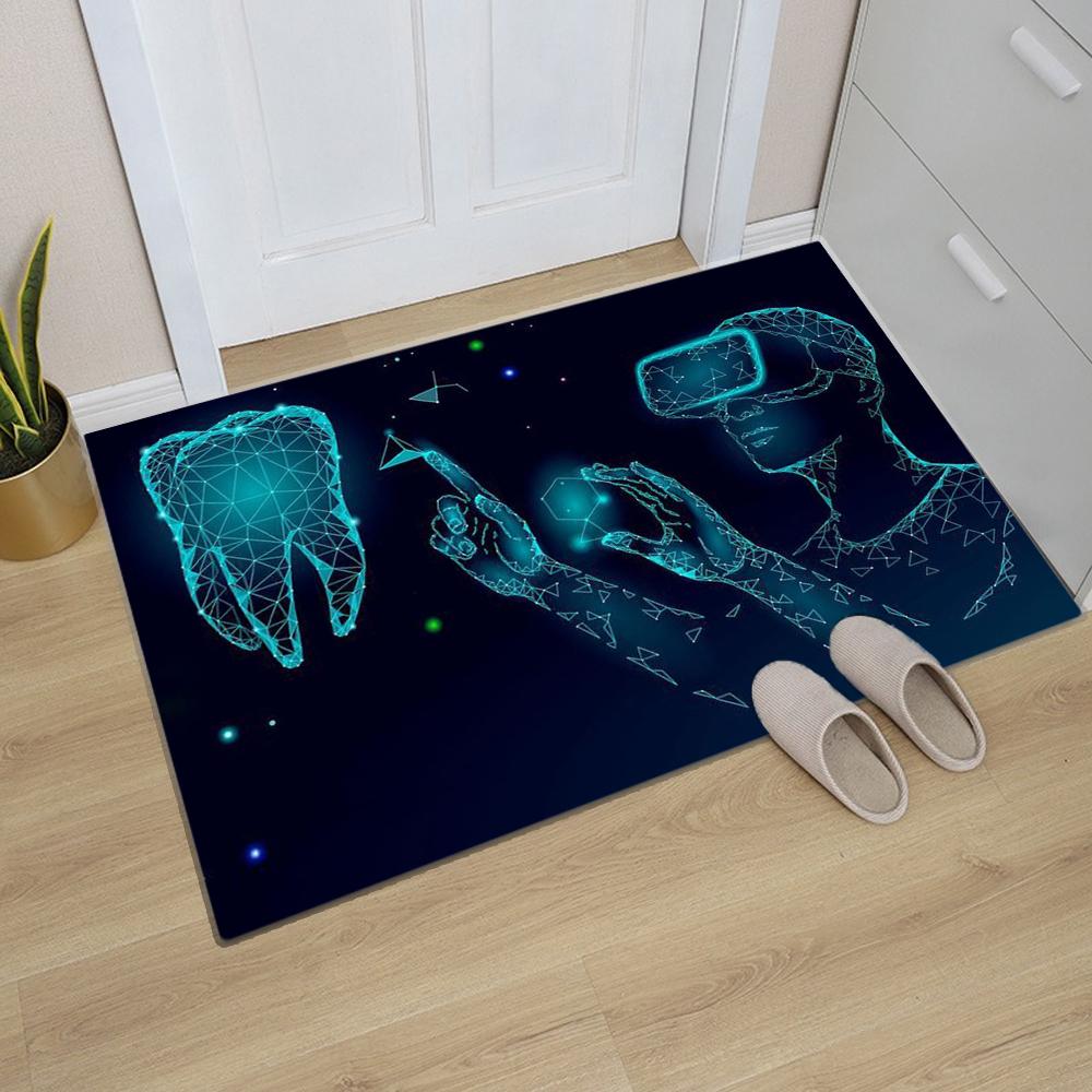 Dental Theme Pattern Door Mat Tooth Designs Smoke Technological Robotic Elements Dental Clinic Door Mat Dental Clinic Door Mat