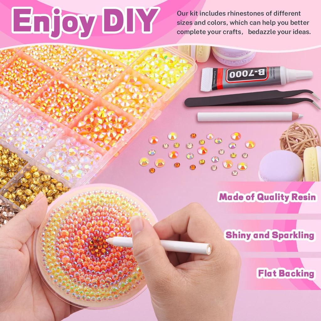 20000Pcs Bedazzling Kit with 3Pcs B7000 Jewelry Glue Resin Rhinestones for Crafting Crafts Bedazzler Kit Flatback Gems