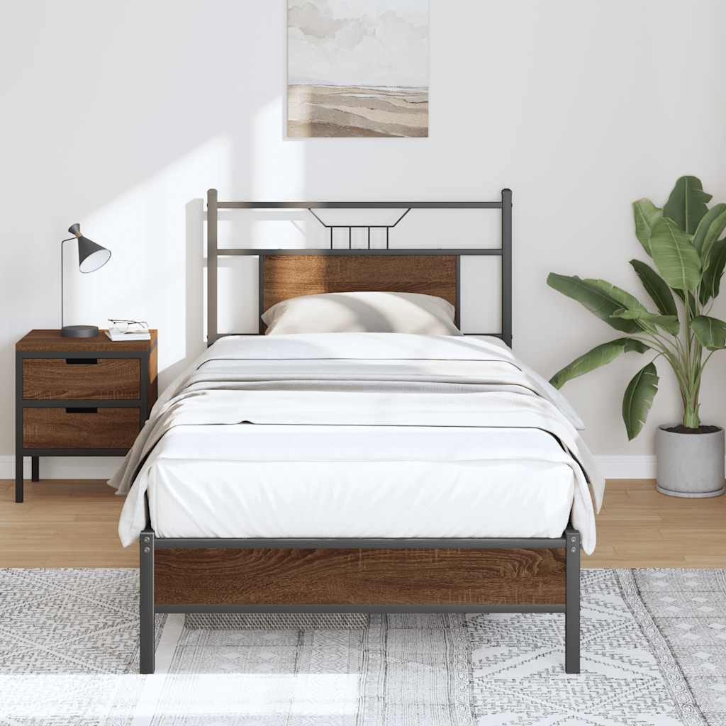 Bed Frame Without Mattress Brown Oak Look 75 X 190 Cm Engineered Wood