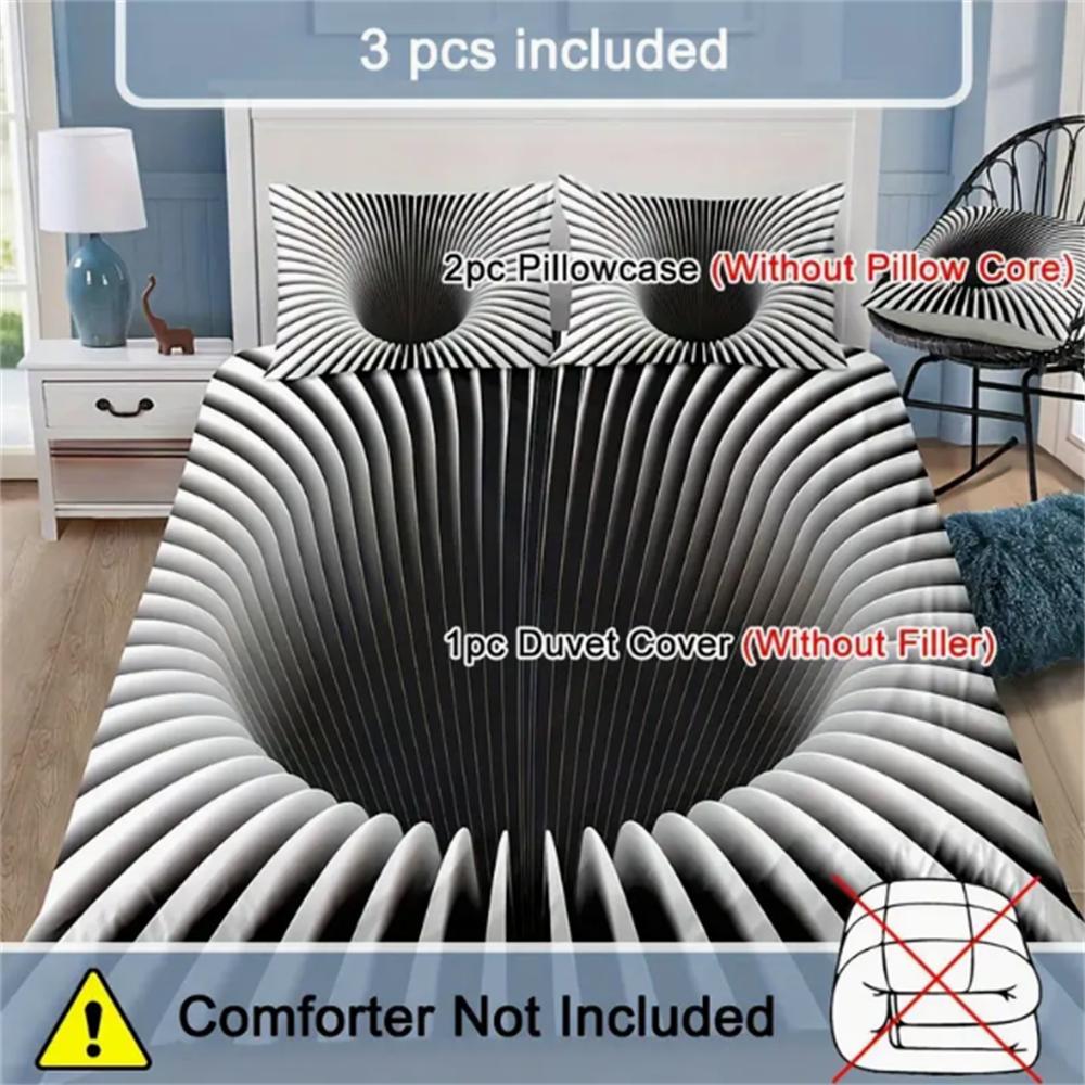 3-Piece Black Hole Print Duvet Cover Set - Soft, Breathable, and Comfortable All-Season Bedding with Zipper Closure and Digital