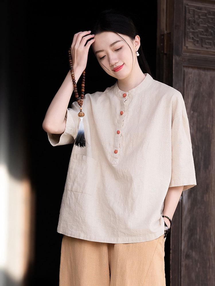 

Женский костюм для медитации дзен из хлопка и льна с рубашкой на пуговицах-лягушках L