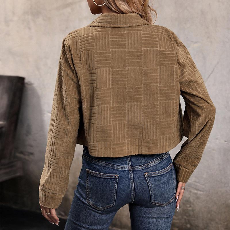 Women's Autumn and Winter Jacket Corduroy Jacket Short Section Lapel Coat