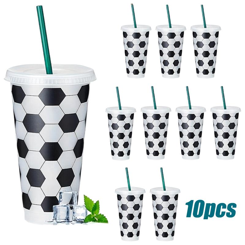 5/10 Pcs Plastic Soccer Cups Bulk Reusable Tumbler With Lid And Straw Sports Gifts For Coach Fan Men Women Soccer Team Gifts