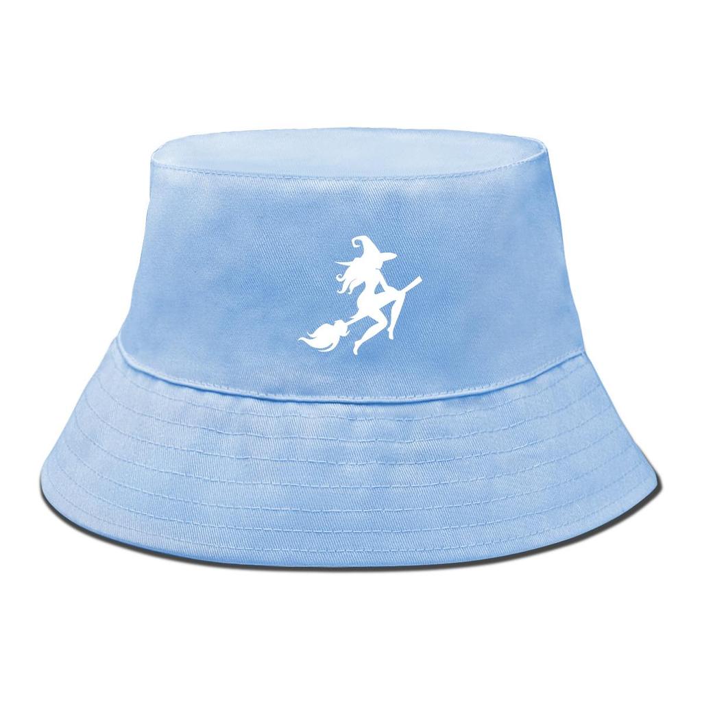 Bucket Hat With White Witch Print , Men's Cap Candy Color Spring Solid Color Basin Hat