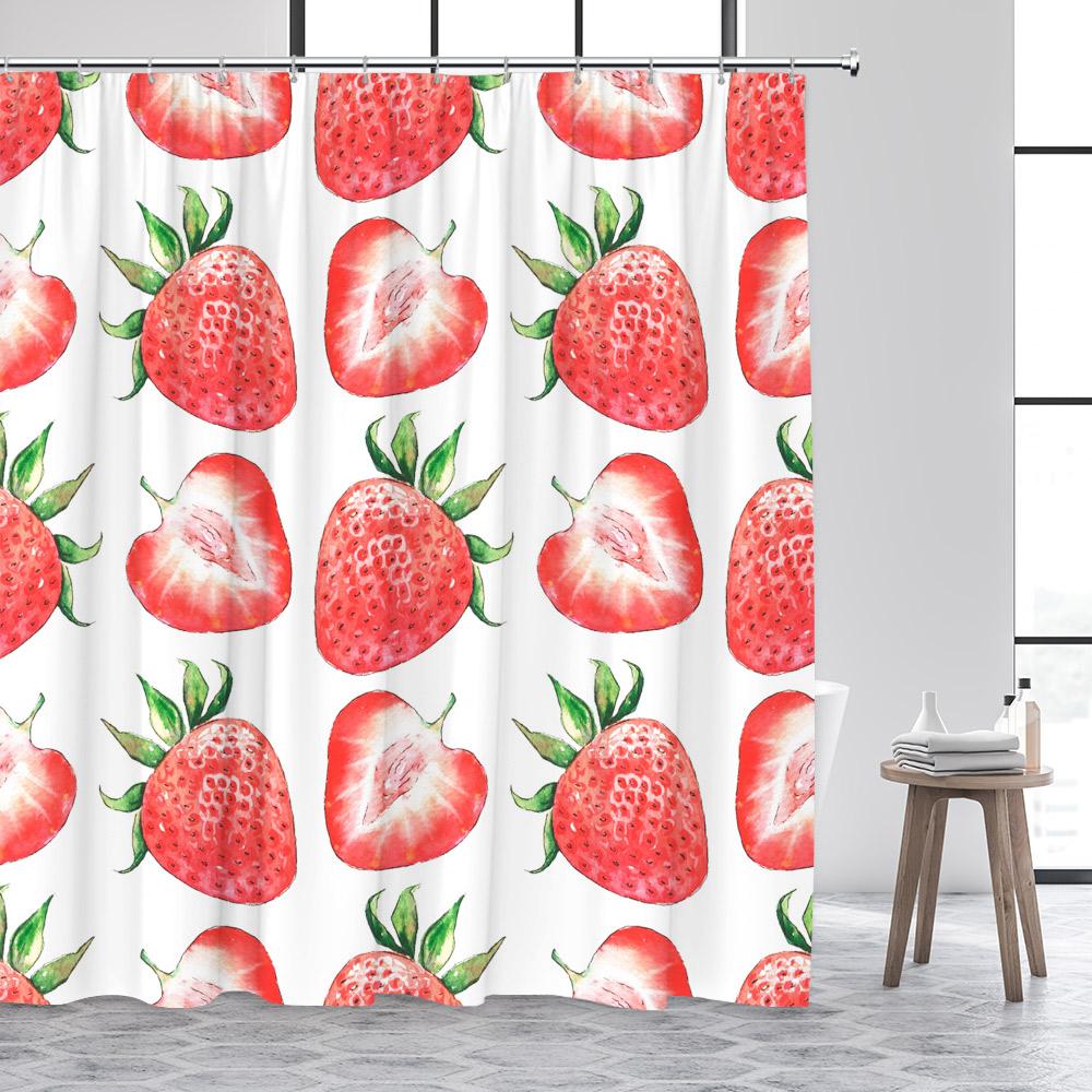 Tropical Fruits Shower Curtains Red Strawberry Lemon Pineapple Blueberry Cherry Bath Curtain Polyester Bathroom Decor With Hooks