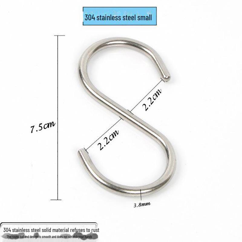 Flacher S-Haken aus Edelstahl für Wurst, Speck, Fischtrocknung, Küche oder Kleideraufbewahrung